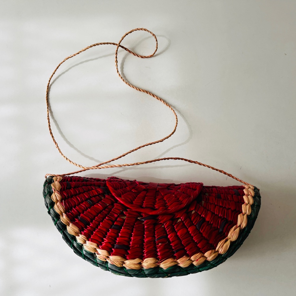 Artisanal watermelon Crossbody Bag with Woven Design